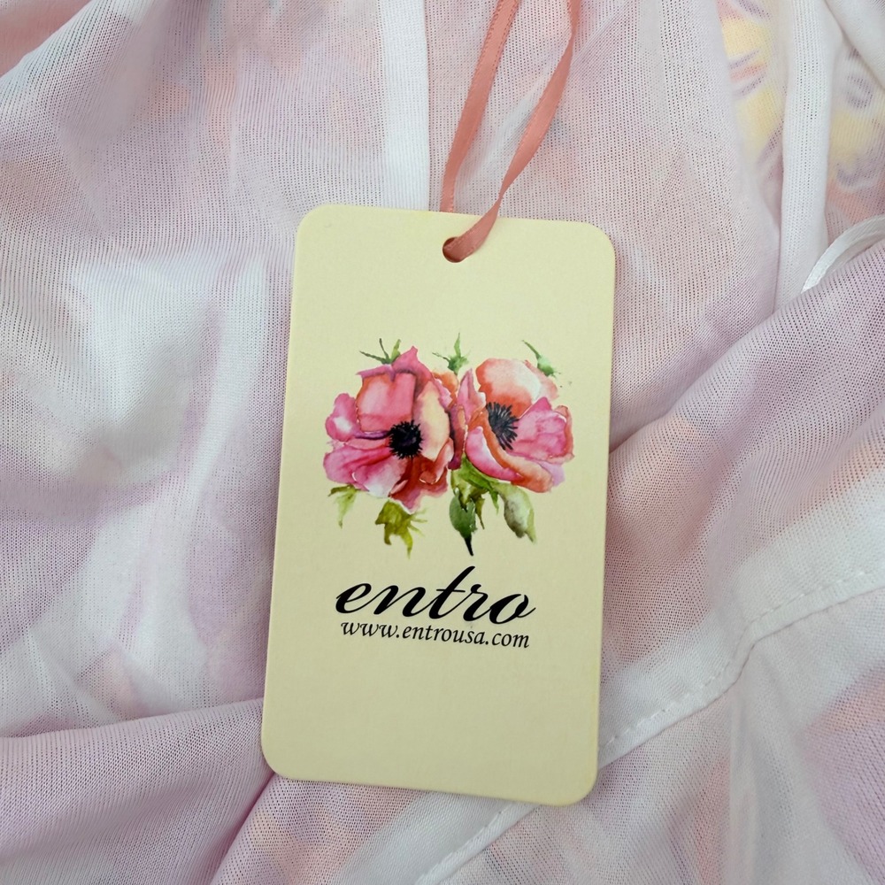 Entro Floral Maxi Dress Pink Orange Open Back Tie Tiered Boho Sundress M Resort - Picture 3 of 6